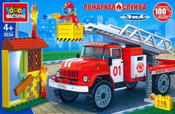 Конструктор ГОРОД МАСТЕРОВ 3534 серии "Пожарная служба" Автолестница ЗиЛ-131